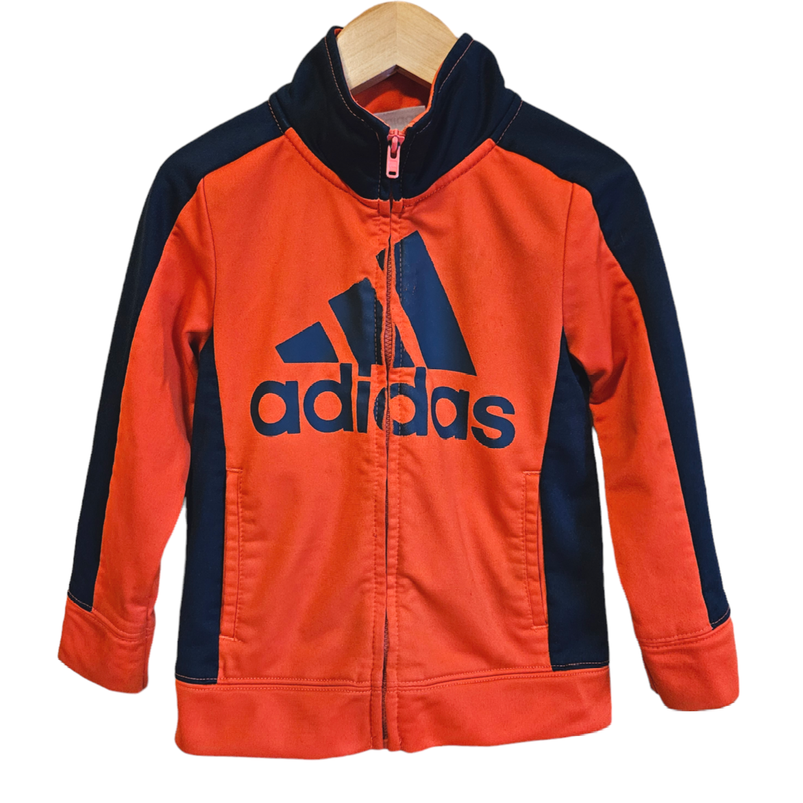 Adidas Boy's Sweatshirt Full Zip Orange Navy Toddler Size 3t